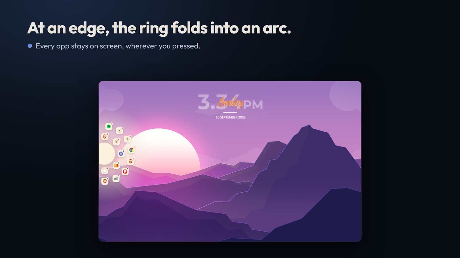 The ring folds into an arc at an edge