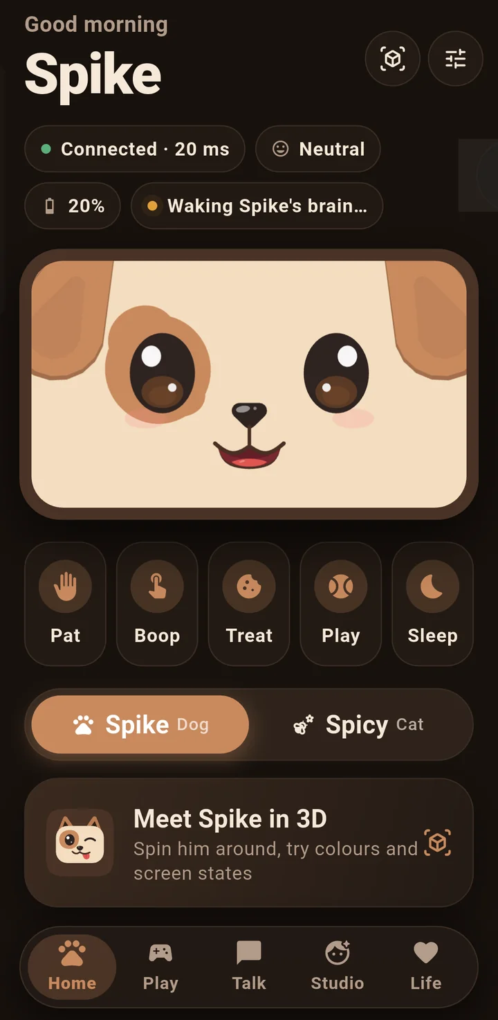 The Spike phone app, home screen
